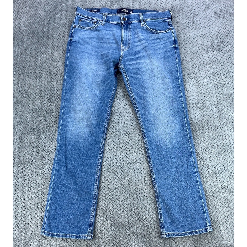 Hollister Slim Straight Epic Flex Jeans Men 33x30 (Fits 34x29) Blue Stretch Fade